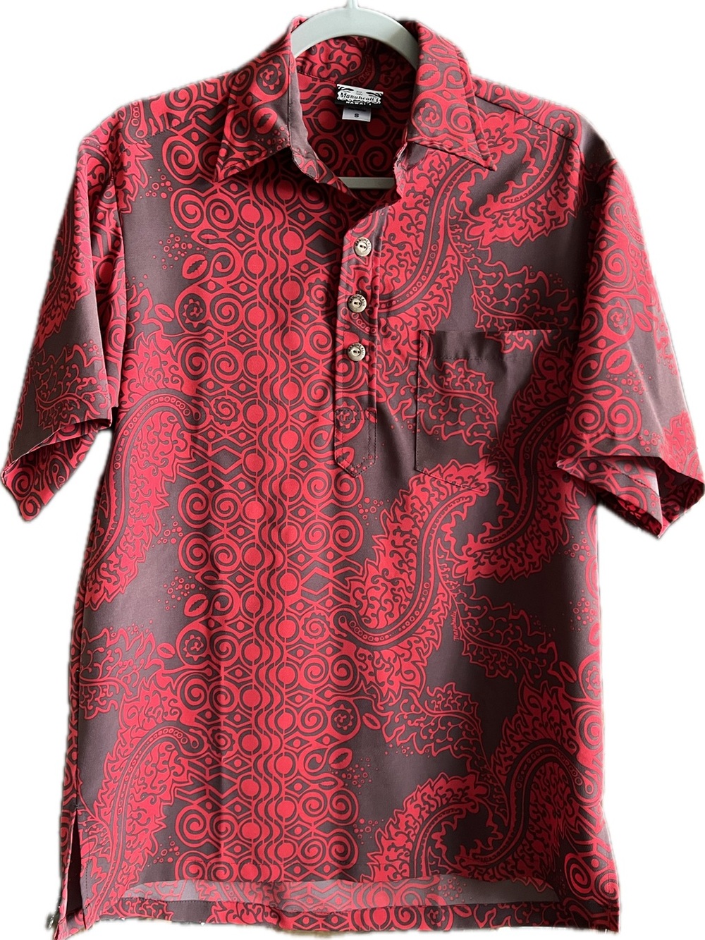 Manuhealii Red Paisley Print Short Sleeve Polo